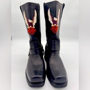 Harley Davidson Boots Mens 10 M Black Leather Harness Darren Motorcycle Eagle